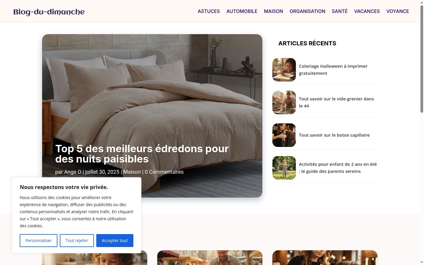 Capture d'écran de la bannière de consentement affichée avant toute interaction