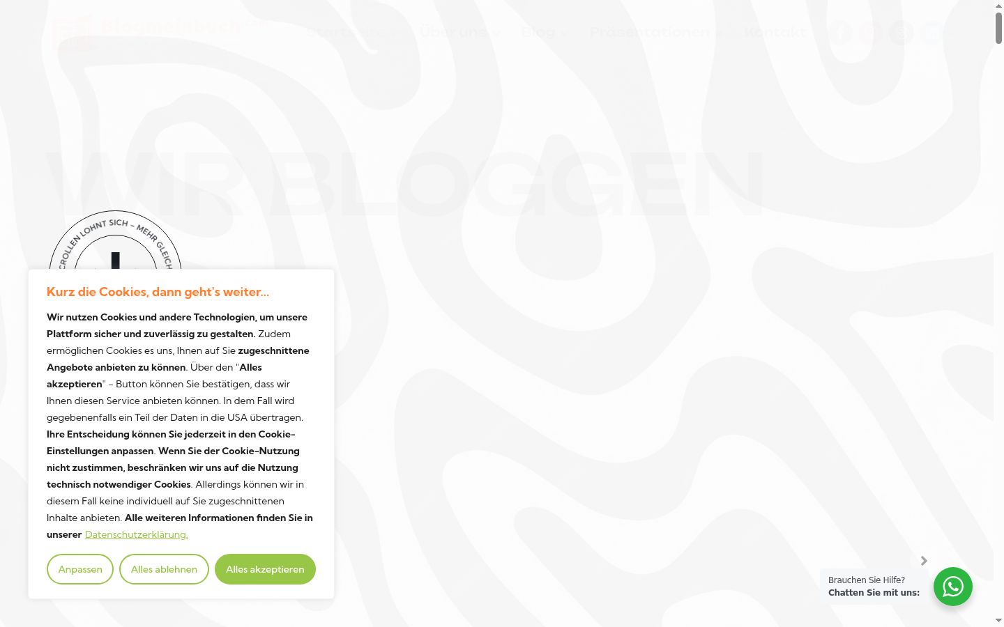 Captura de ecrã do banner de consentimento apresentado antes de qualquer interação