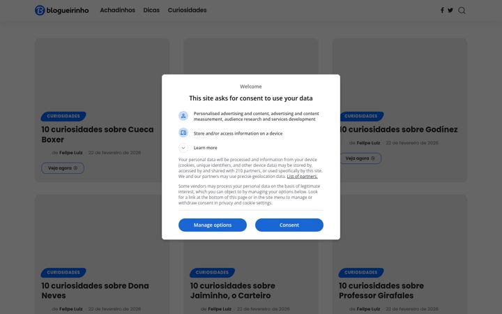Screenshot of blogueirinho.com