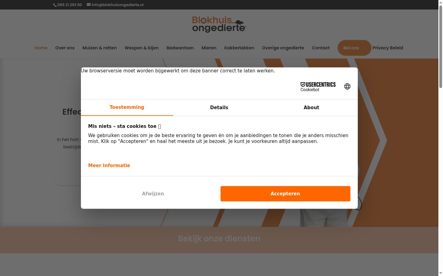 Screenshot van de toestemmingsbanner zoals getoond vóór enige interactie