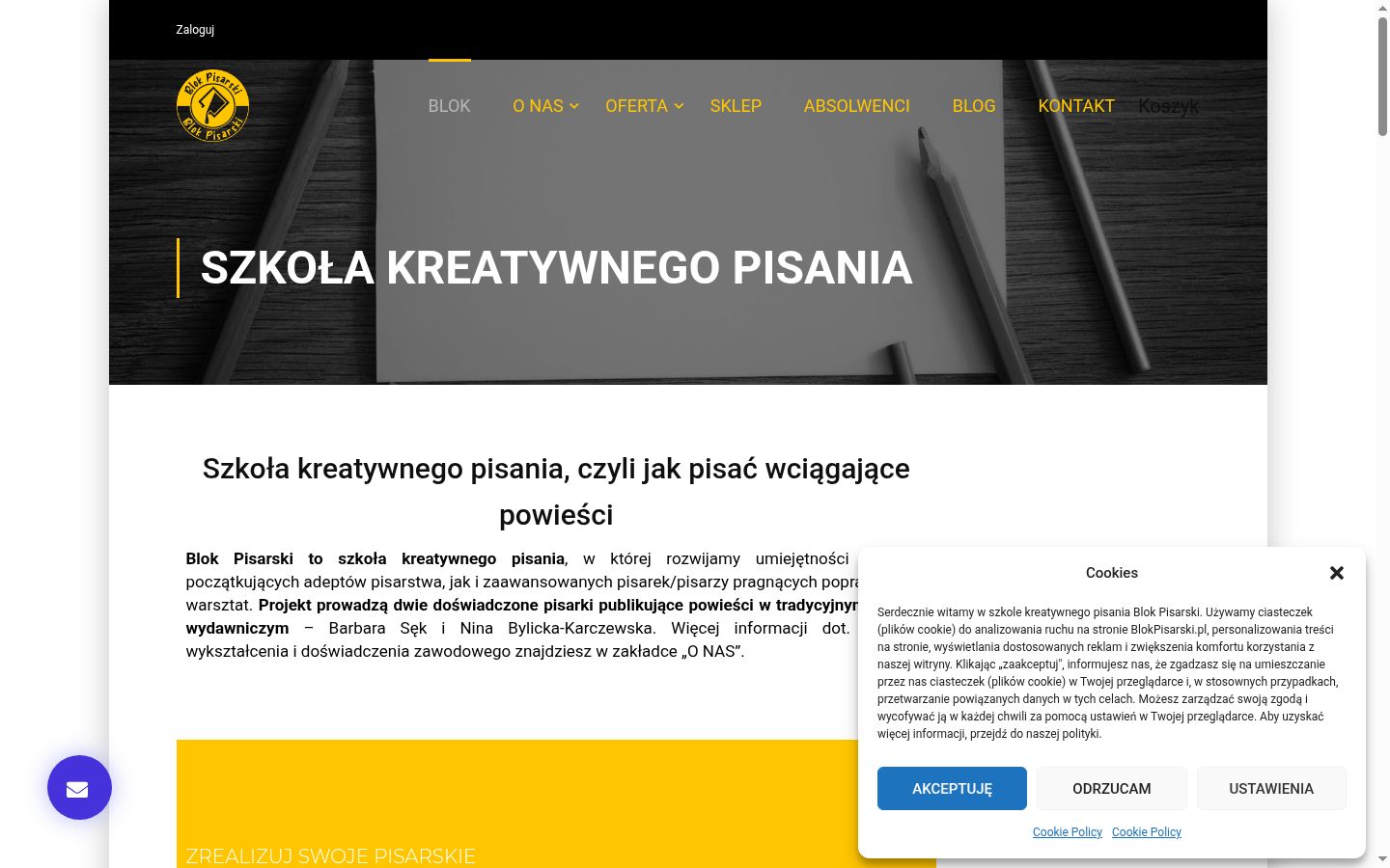 Zrzut ekranu banera zgody wyświetlanego przed jakąkolwiek interakcją