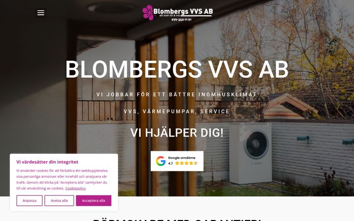 Screenshot of blombergsvvs.nu