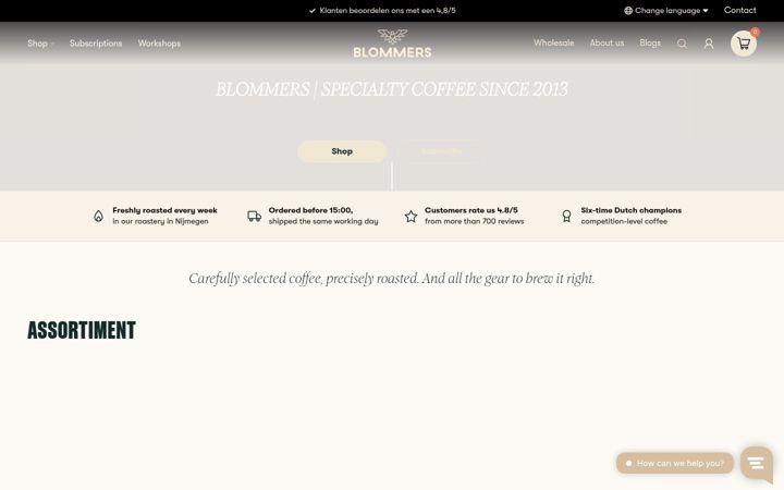 Screenshot of blommers.coffee