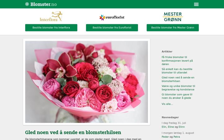 Screenshot of blomster.no