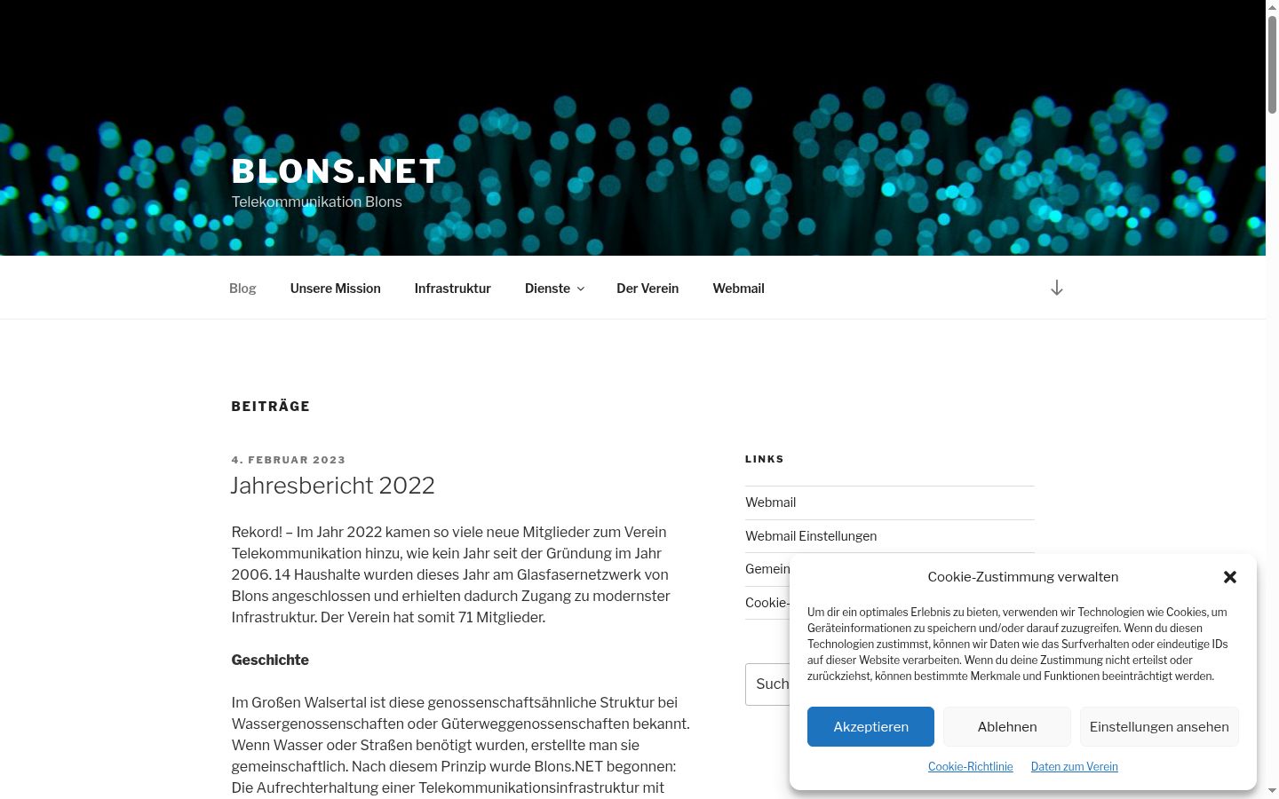 Screenshot des Einwilligungsbanners vor jeglicher Interaktion