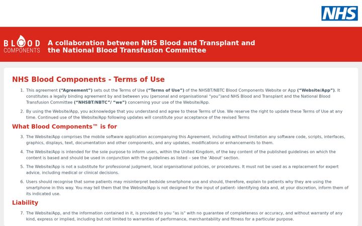 Screenshot of bloodcomponents.org.uk
