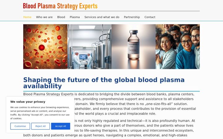 Screenshot of bloodplasmastrategyexperts.com