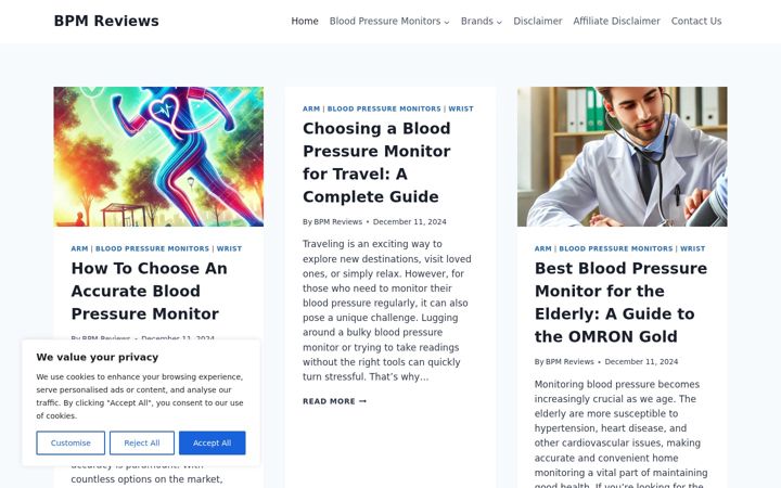 Screenshot of bloodpressuremonitorreview.com