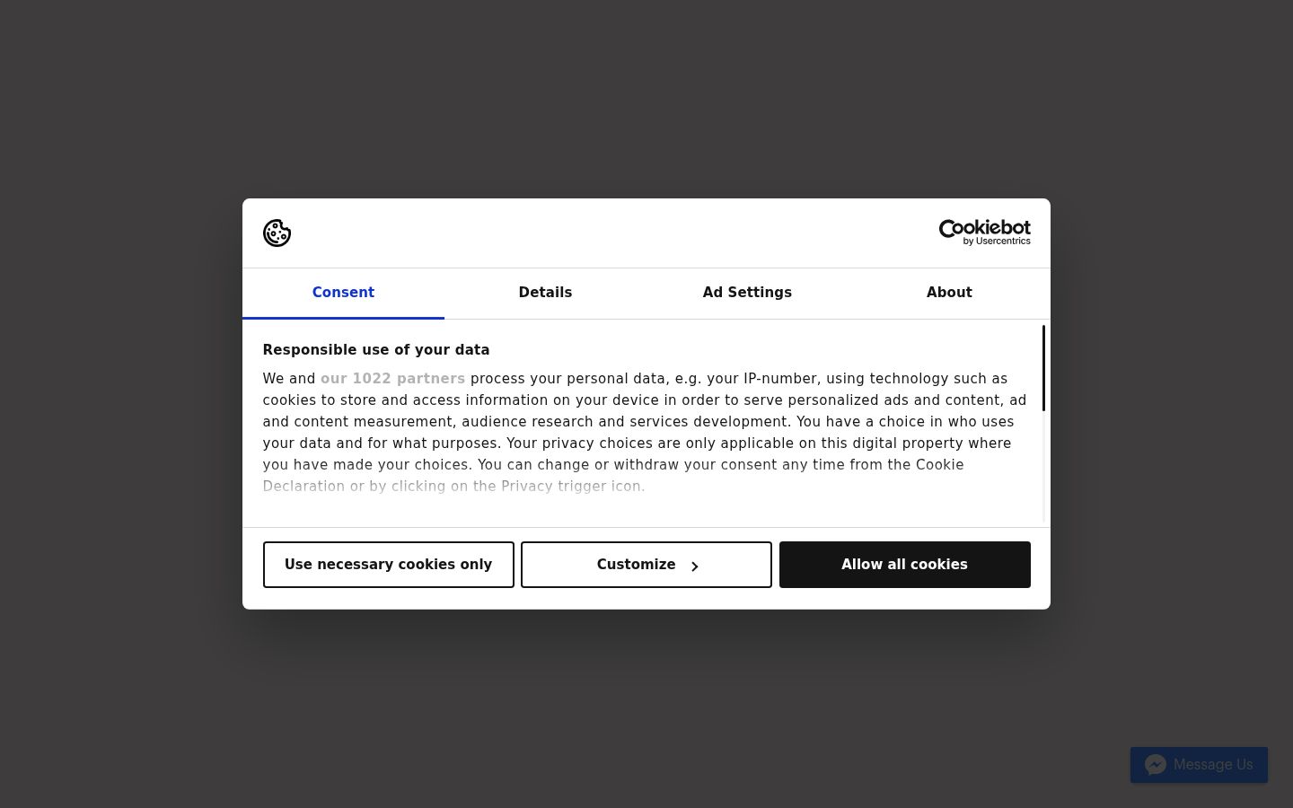 Screenshot del banner di consenso mostrato prima di qualsiasi interazione