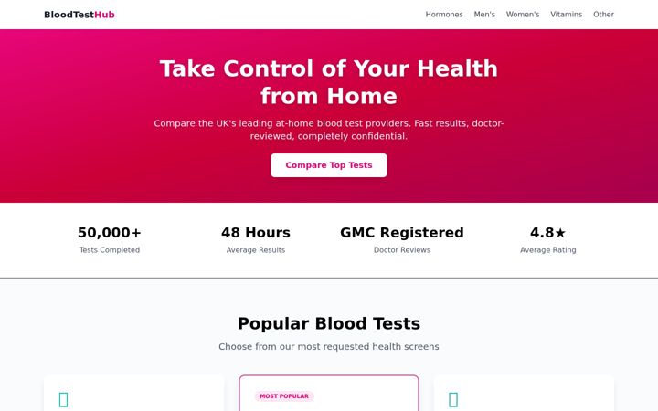 Screenshot of bloodtesthub.com