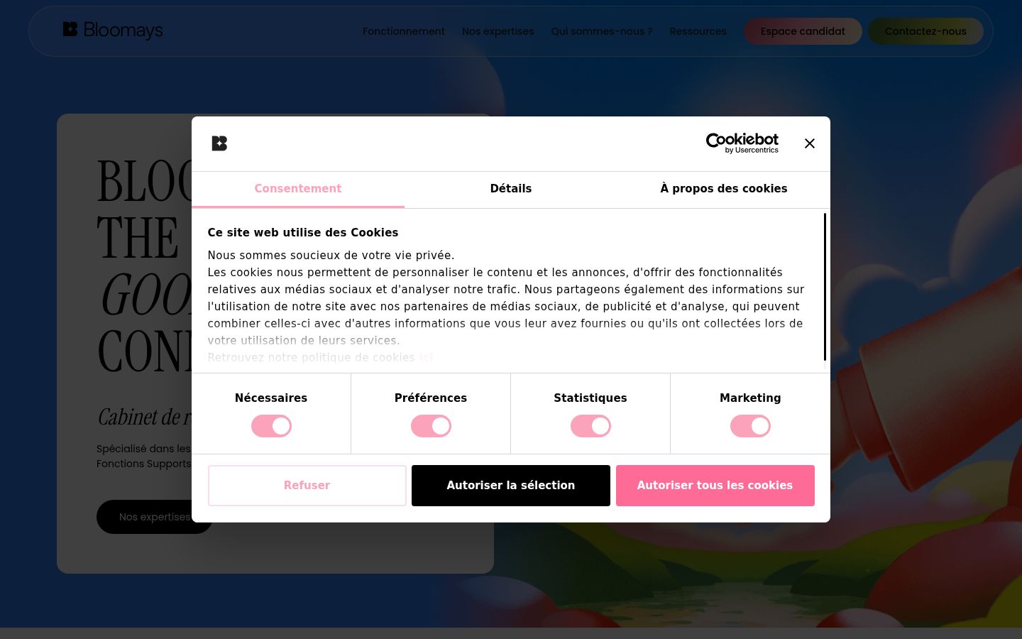Captura de ecrã do banner de consentimento apresentado antes de qualquer interação