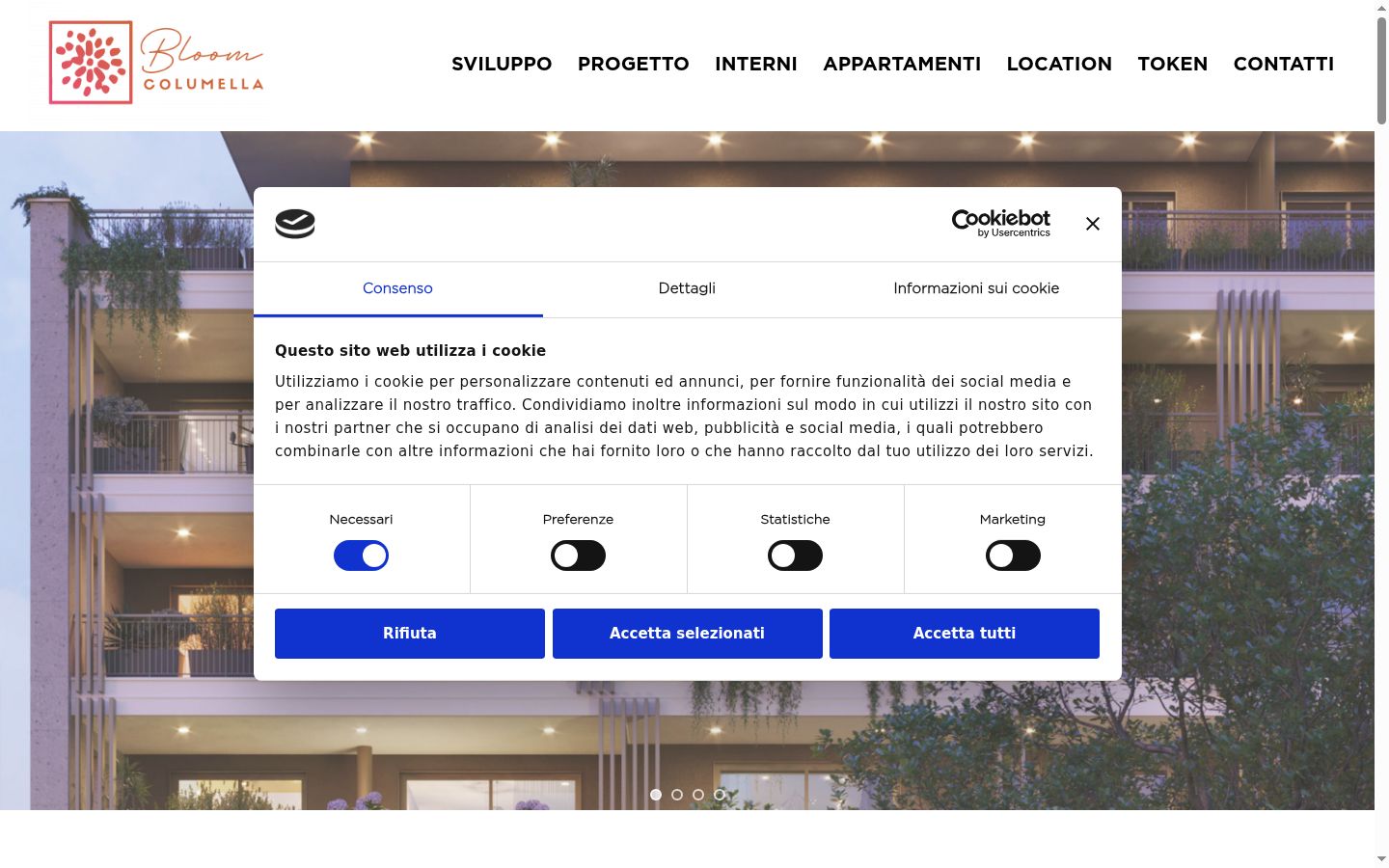 Screenshot del banner di consenso mostrato prima di qualsiasi interazione