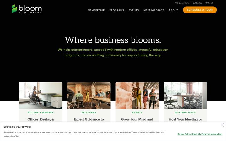Screenshot ta' bloomcoworking.org