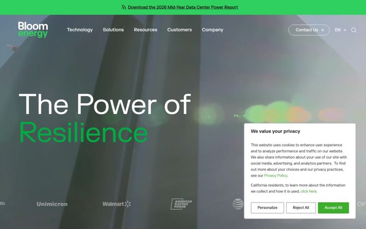 Screenshot of bloomenergy.com