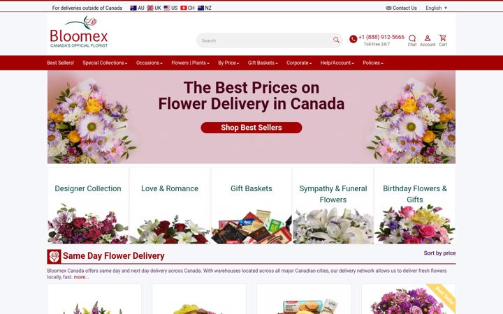 Screenshot van bloomex.ca