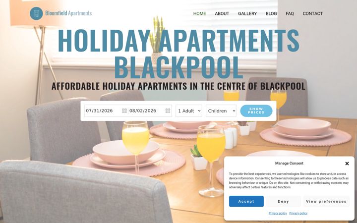 Screenshot of bloomfieldapartments.co.uk