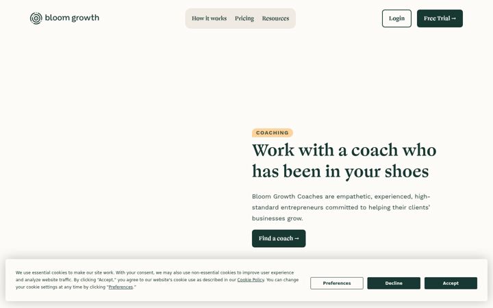 Screenshot of bloomgrowthcoach.com