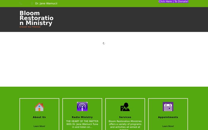 Screenshot stránky bloomrestorationministry.org