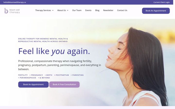 Ekrānuzņēmums no bloomwelltherapy.ca
