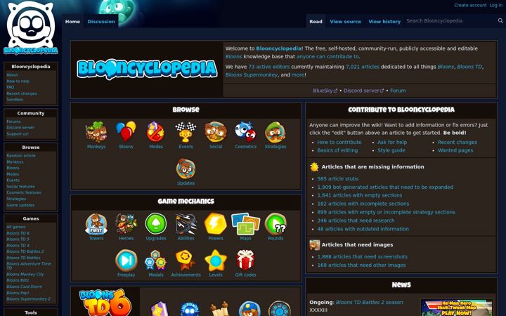 Screenshot of bloonswiki.com