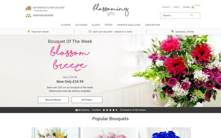 Screenshot of blossominggifts.com