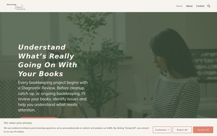 Screenshot of blossominggracebookkeeping.com