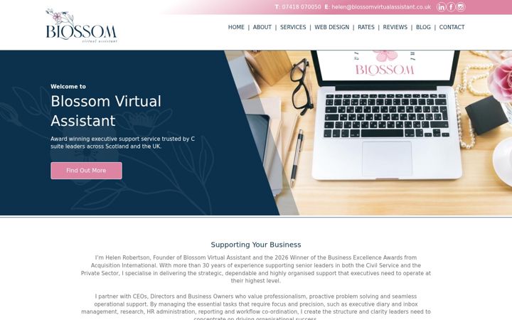 Screenshot of blossomvirtualassistant.co.uk