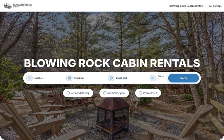 Екранна снимка на blowingrockcabins.com