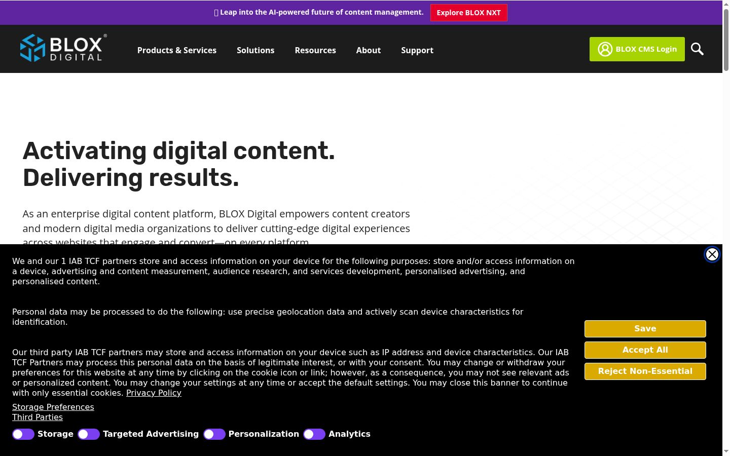 Screenshot del banner di consenso mostrato prima di qualsiasi interazione