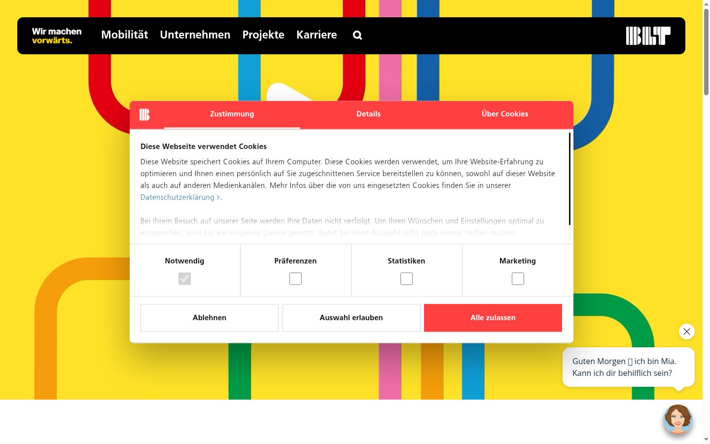 Screenshot des Einwilligungsbanners vor jeglicher Interaktion
