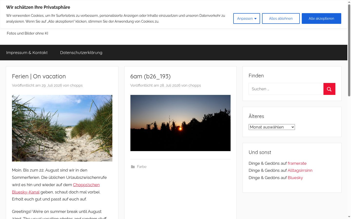 Screenshot des Einwilligungsbanners vor jeglicher Interaktion