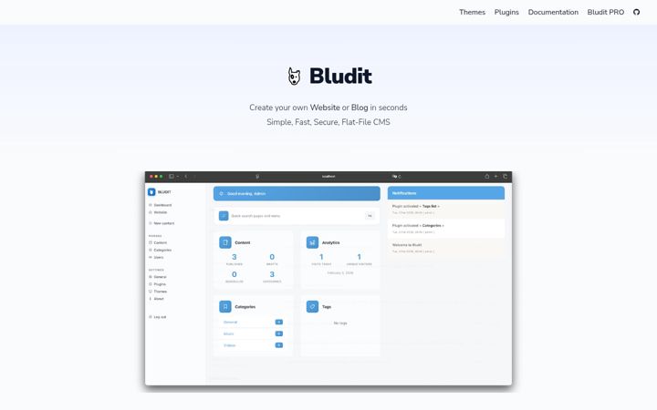 Screenshot of bludit.com