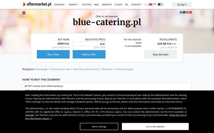 Ekrānuzņēmums no blue-catering.pl