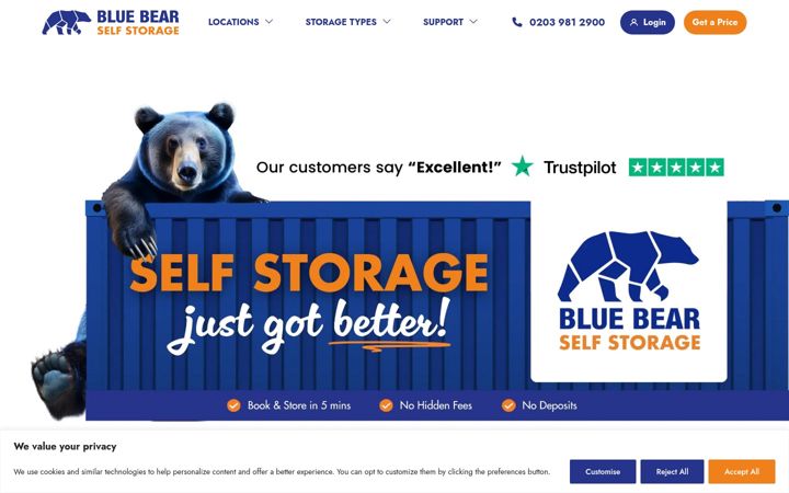 Screenshot von bluebearstorage.co.uk