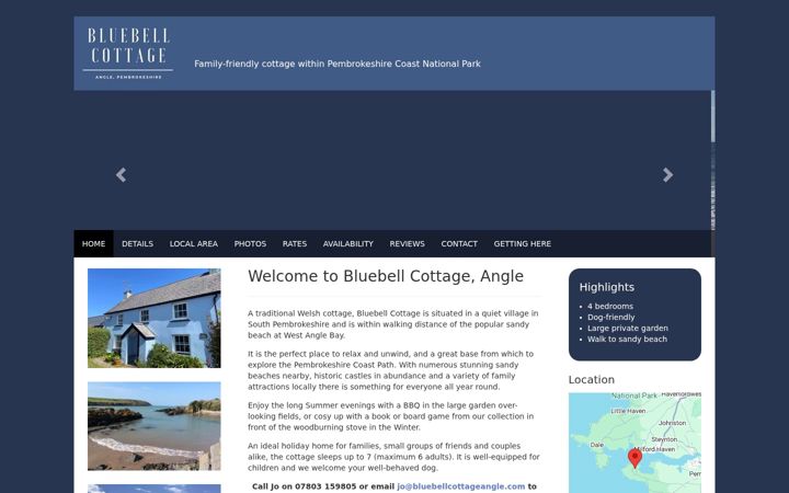 Screenshot of bluebellcottageangle.com