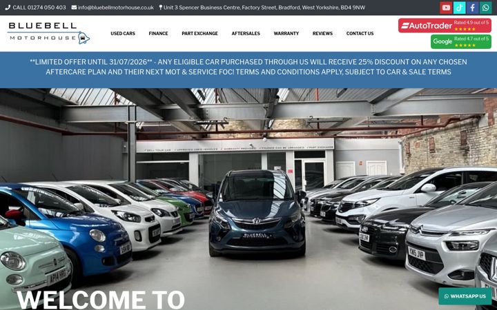 Screenshot of bluebellmotorhouse.co.uk
