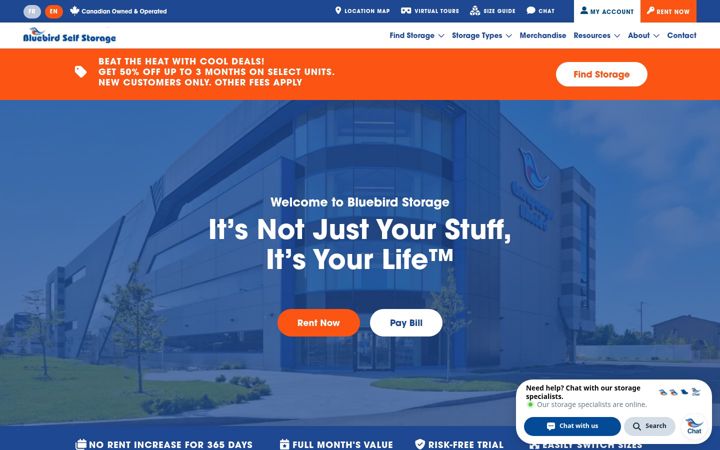 Screenshot of bluebirdstorage.ca