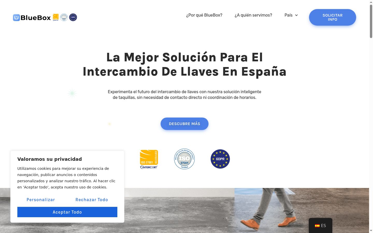 Captura de pantalla del banner de consentimiento mostrado antes de cualquier interacción