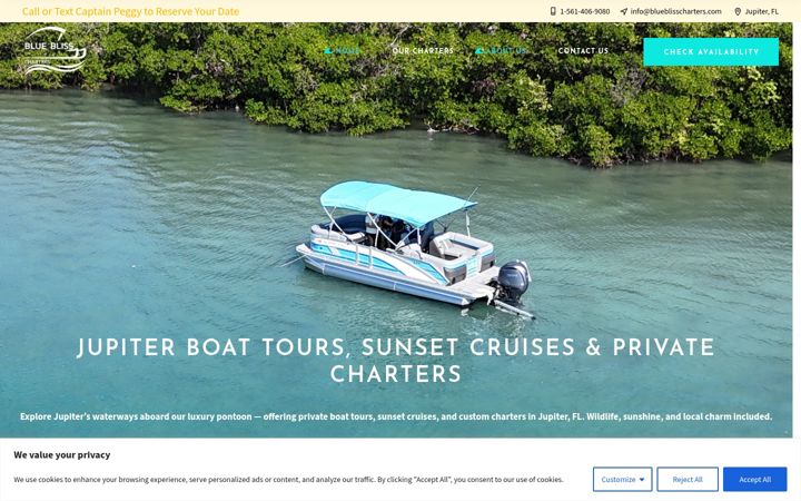Ekrānuzņēmums no blueblisscharters.com