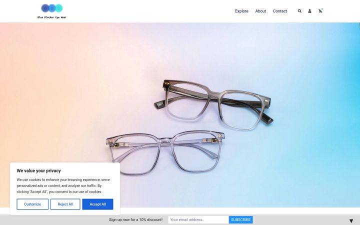 Ekrānuzņēmums no blueblockereyewear.com