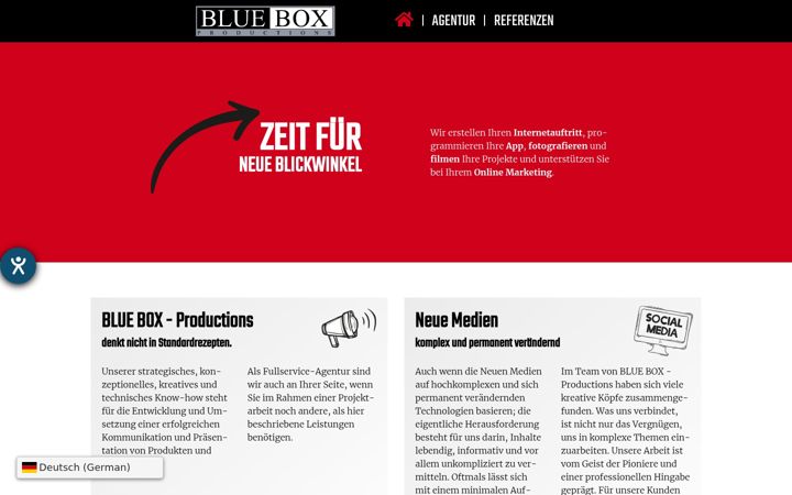 Screenshot of bluebox-productions.com