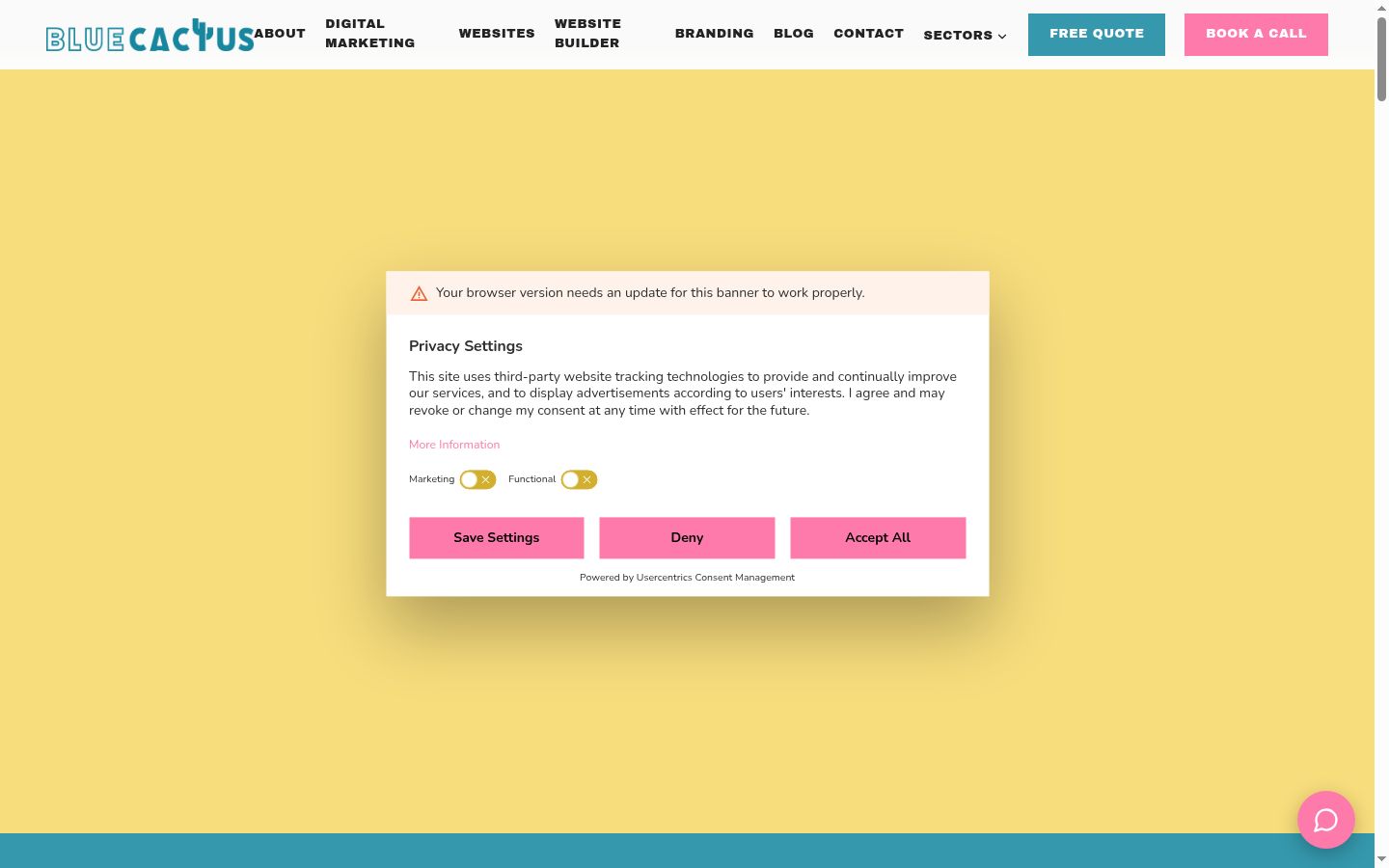 Screenshot of the consent banner shown before any interaction