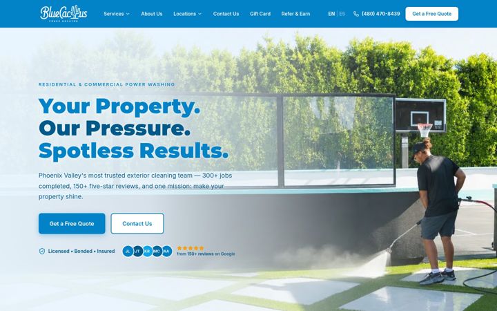 Screenshot of bluecactuspowerwashing.com