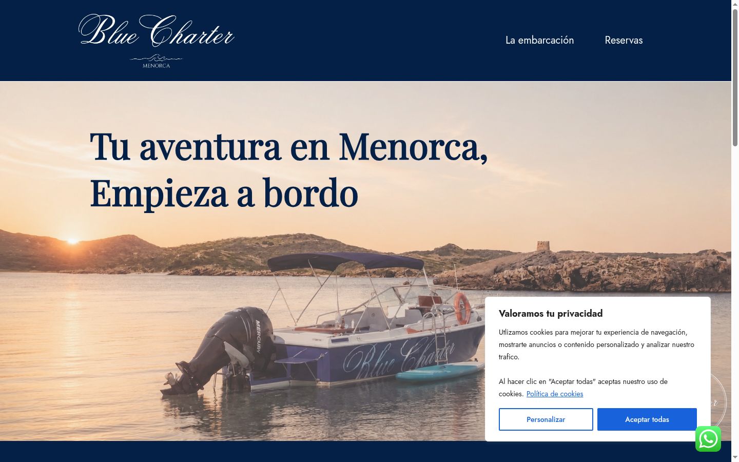 Captura de pantalla del banner de consentimiento mostrado antes de cualquier interacción