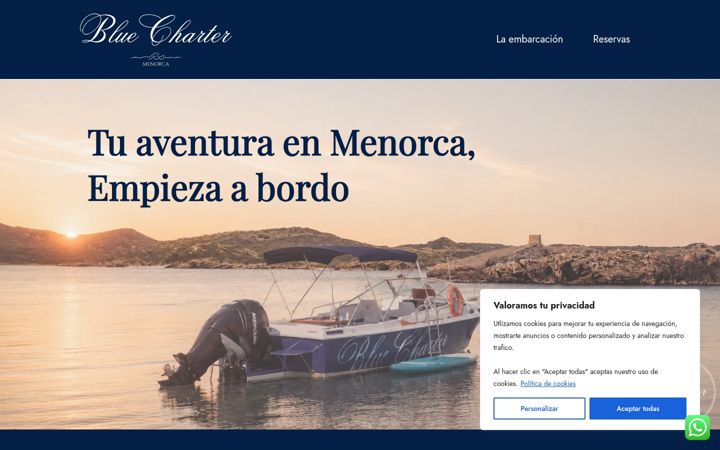 Screenshot του bluechartermenorca.es