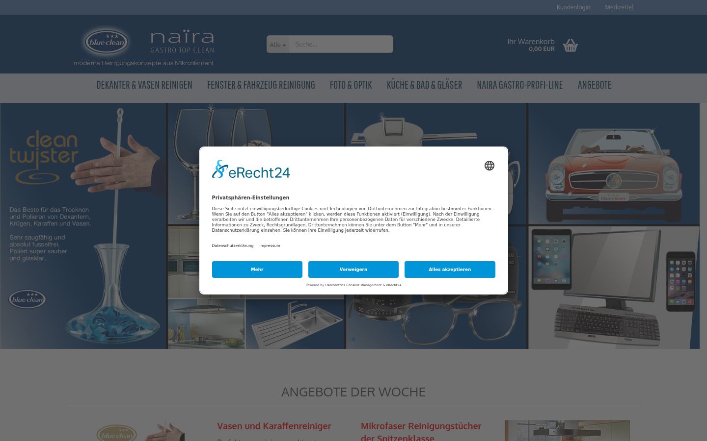 Screenshot des Einwilligungsbanners vor jeglicher Interaktion