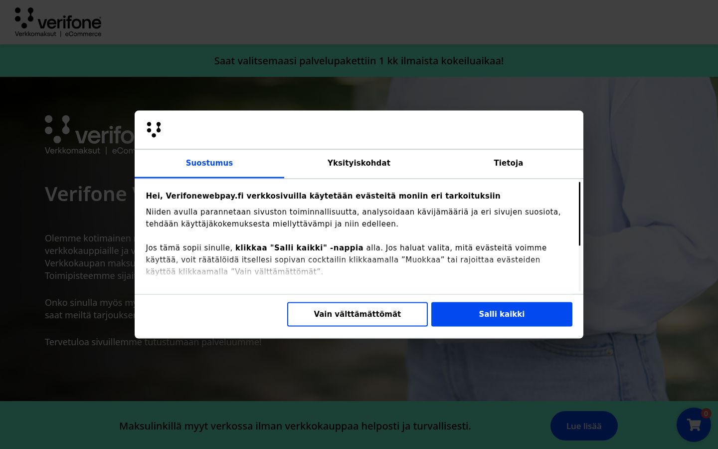 Skærmbillede af samtykkebanneret, som det blev vist før nogen interaktion