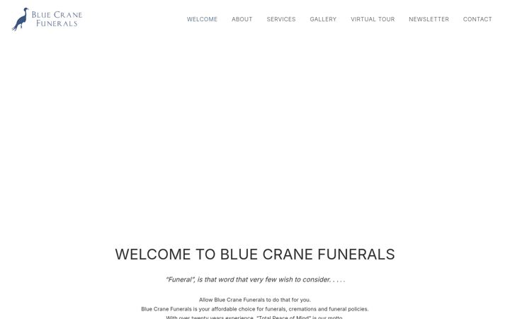 Skærmbillede af bluecranefunerals.co.za