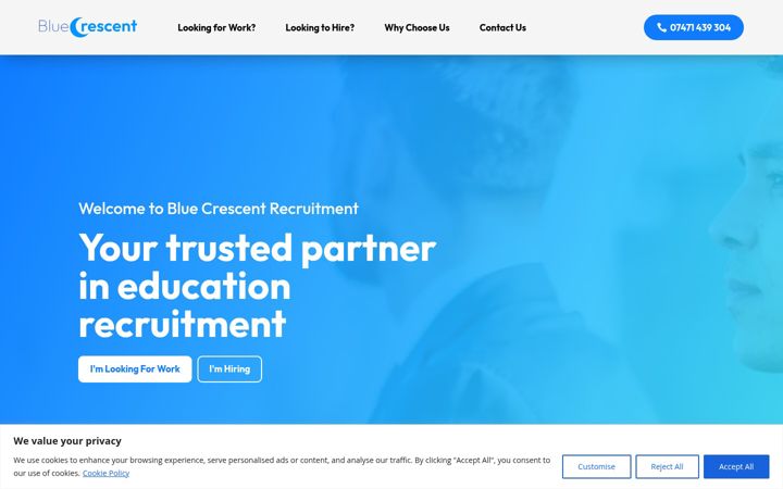 Snímek obrazovky bluecrescentrecruitment.com