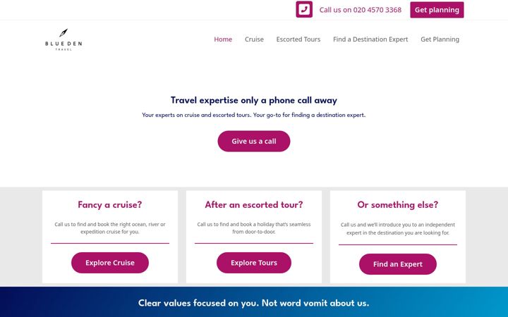 Screenshot of bluedentravel.com